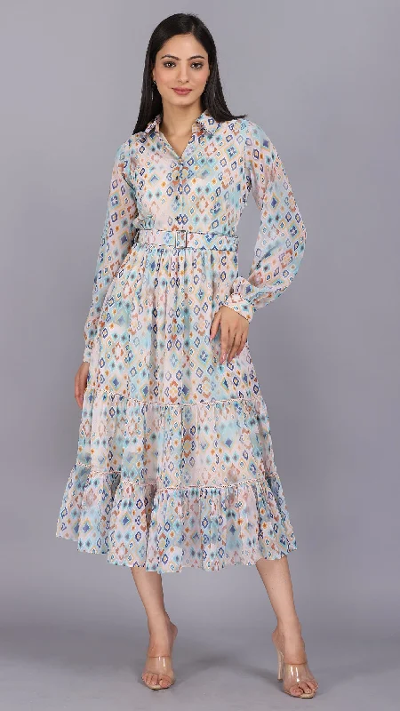 Sleeveless Women Dress in Bright Colors for Summer Parties Sleeveless Women Dress in Bright Colors for Summer Parties Multi printed classic shirt tiered dress