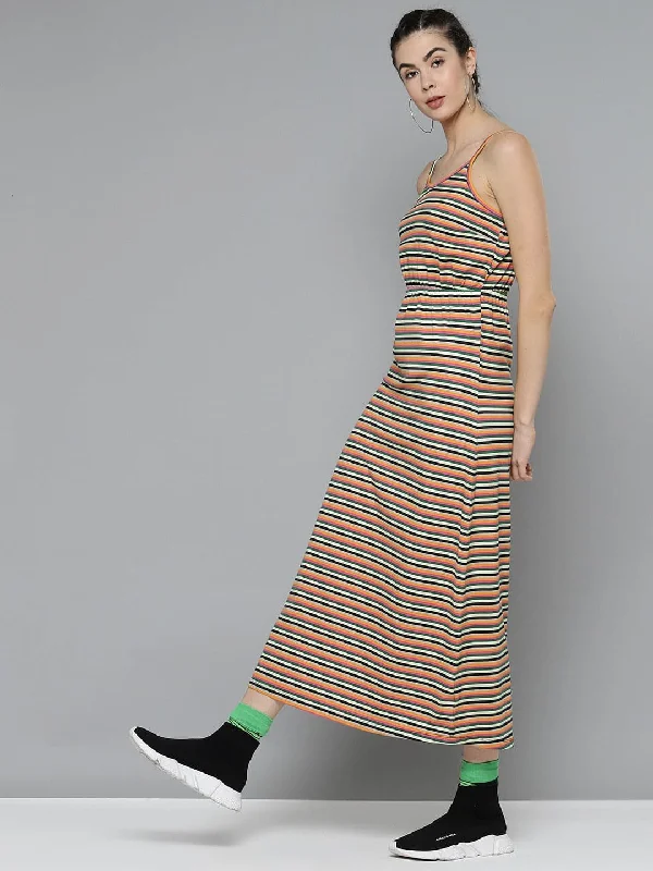 Pleated Women Dress with a Timeless and Elegant Texture Pleated Women Dress with a Timeless and Elegant Texture Multicolor Stripes Strappy Maxi Dress