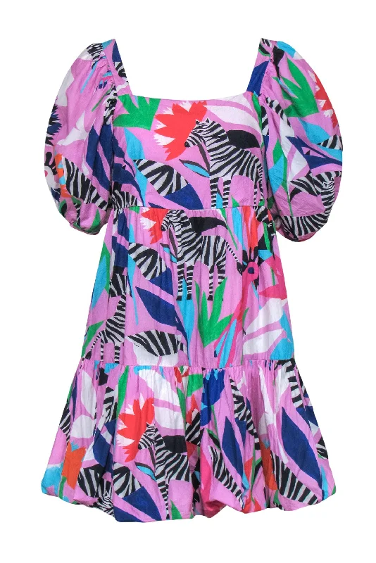 Empire Waist Women Dress to Accentuate the Bust and Conceal the Waist Empire Waist Women Dress to Accentuate the Bust and Conceal the Waist Oliphant - Pink Zebra & Tropical Bird Print Cotton Bubble Skirt Dress Sz S