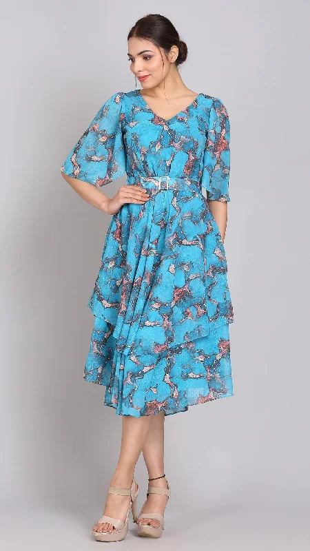 Off - the - Shoulder Women Dress for a Romantic and Feminine Look Off - the - Shoulder Women Dress for a Romantic and Feminine Look Sea blue double layered hem maxi dress