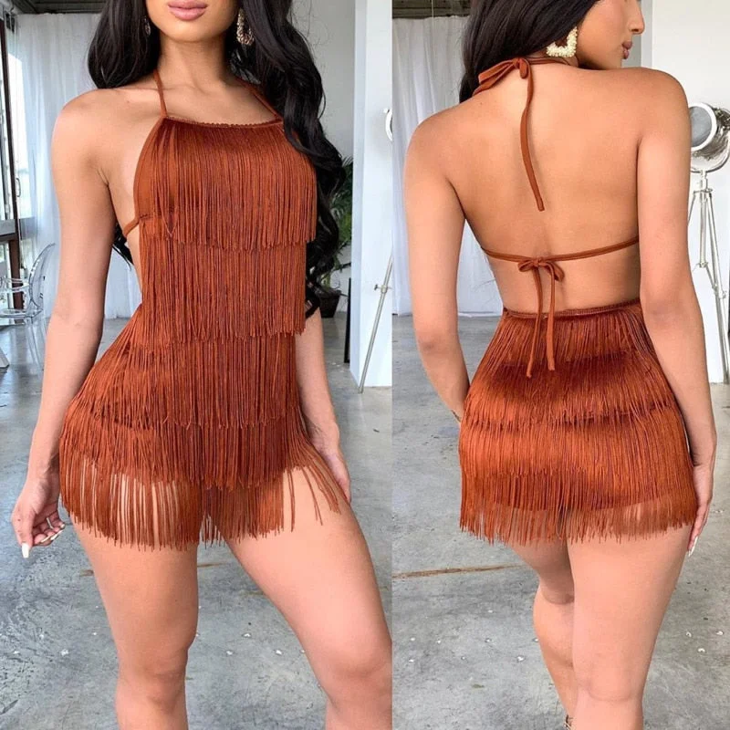 Long - Sleeve Women Dress in Velvet for a Luxurious Winter Look Long - Sleeve Women Dress in Velvet for a Luxurious Winter Look Sixsr  Trends Tassel Summer Dresses Female Halter Backless Casual Club Mini Dress Sexy Fringe Bandage Bodycon Party Dress Vestidos