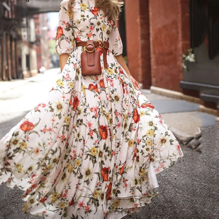 Lace - Embellished Women Dress for an Elegant and Sophisticated Appearance Lace - Embellished Women Dress for an Elegant and Sophisticated Appearance Sixsr  Vintage Women Floral Printing O-Neck Sweet Long Party Dress Summer Three Quarter Sleeve Ladies Dress Fashion Elegant Streetwear