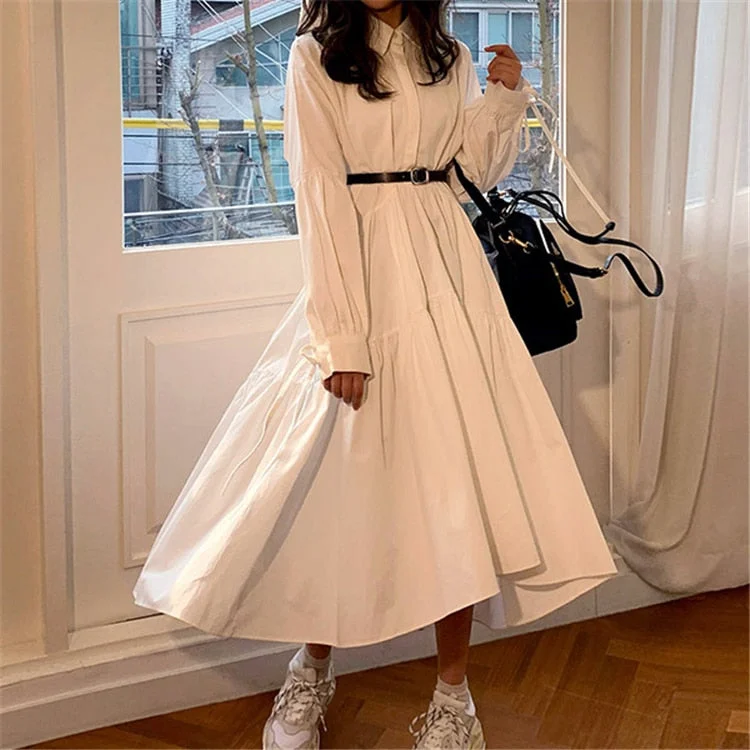 Ball Gown Women Dress with a Full Skirt for a Princess - like Look Ball Gown Women Dress with a Full Skirt for a Princess - like Look Sixsr  Women Dress Long Sleeve Spring Autumn Vintage Designer Collar Lapel Button Up Ruched Ruffles Cotton White Dresses Female Clothes