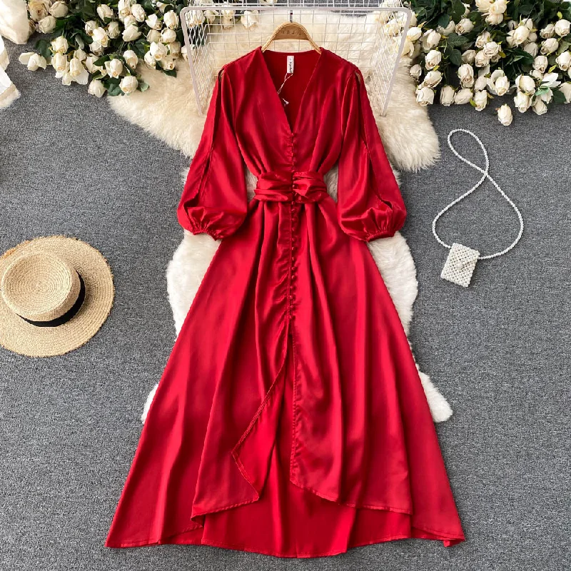 Long - Sleeve Women Dress in Velvet for a Luxurious Winter Look Long - Sleeve Women Dress in Velvet for a Luxurious Winter Look Sixsr  Womens Fashion Irregular Maxi Dress Women Design Hollow Puff Sleeve A-line Dress New Autumn Casual Vacation Split Long Dress