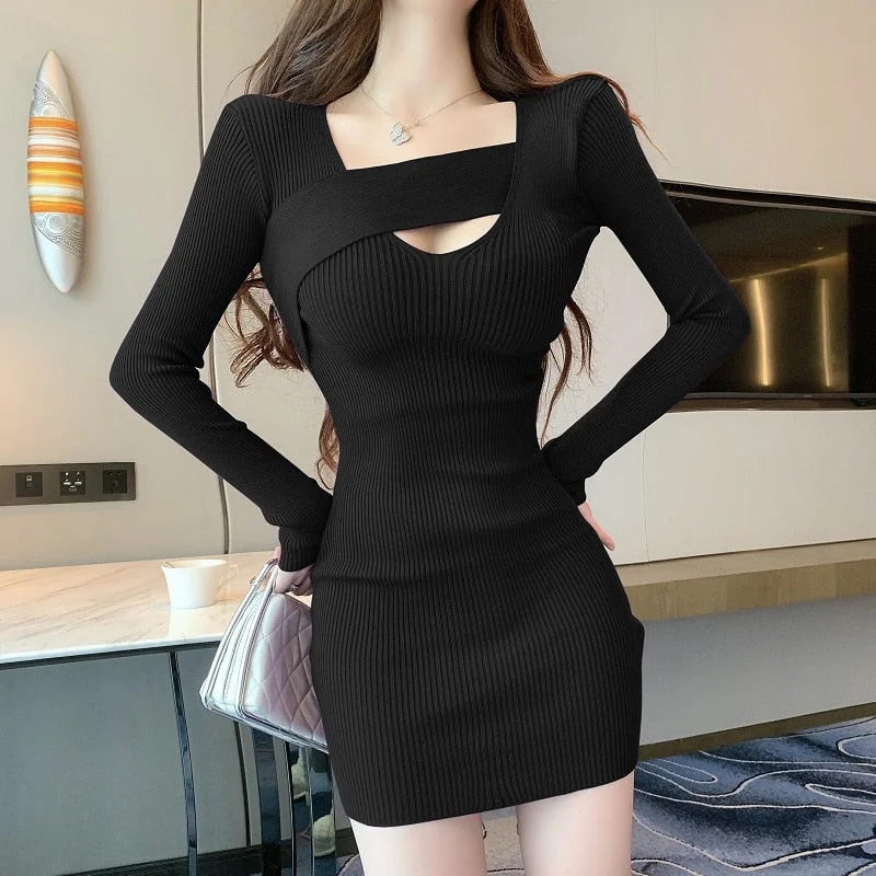 Little Black Women Dress with Sequins for a Glamorous Night Out Little Black Women Dress with Sequins for a Glamorous Night Out Sixsr  Womens Fashion Spring Autumn Long Sleeve Dress Sexy Club Knitting Dresses Solid Sweet Slim Dresses for Women Fashion Bastic Dress