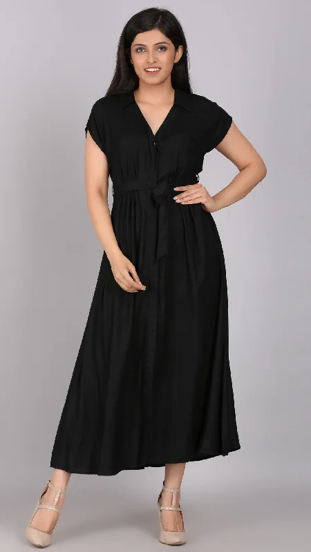 Shift Women Dress with a Simple and Classic Design for Everyday Wear Shift Women Dress with a Simple and Classic Design for Everyday Wear Solid Black Long Dress