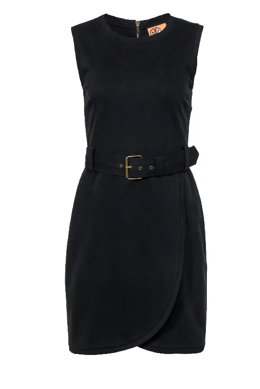 Halter Neck Women Dress to Show Off the Shoulders and Neckline Halter Neck Women Dress to Show Off the Shoulders and Neckline Tory Burch - Black Sleeveless Belted Sheath Dress w/ Draped Skirt Sz S