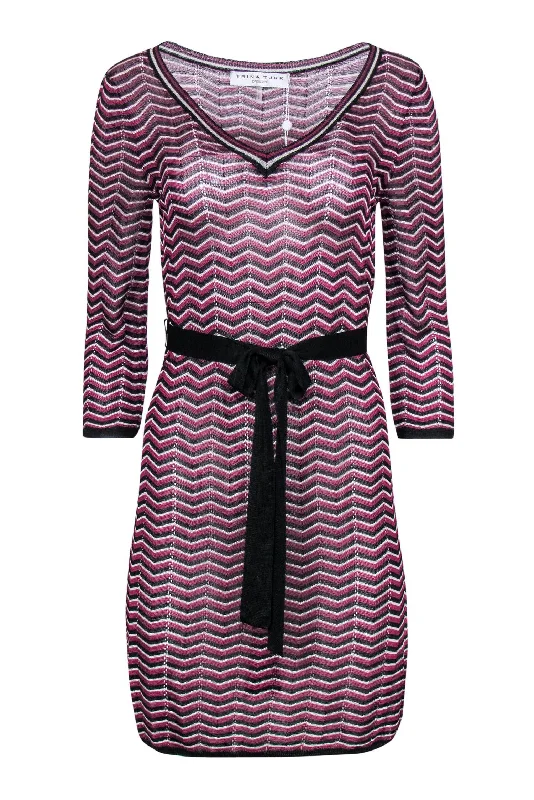 Lace - Embellished Women Dress for an Elegant and Sophisticated Appearance Lace - Embellished Women Dress for an Elegant and Sophisticated Appearance Trina Turk - Purple, Black & White Chevron Knit Belted Shift Dress Sz M