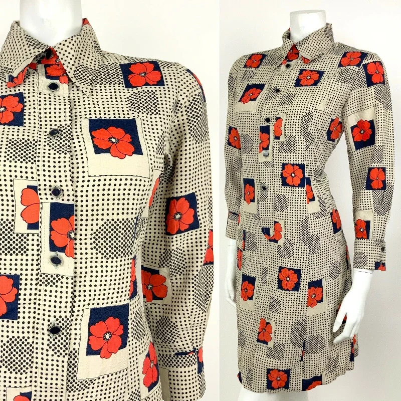 Wrap - Style Women Dress with Adjustable Fit for All Body Types Wrap - Style Women Dress with Adjustable Fit for All Body Types VINTAGE 60s 70s BEIGE BLACK BLUE RED FLORAL POPPY POLKA DOT SHIRT DRESS 10 12