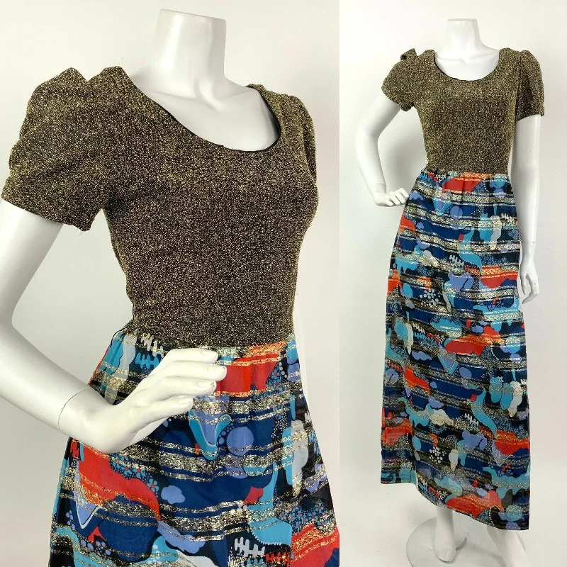 Ball Gown Women Dress with a Full Skirt for a Princess - like Look Ball Gown Women Dress with a Full Skirt for a Princess - like Look VINTAGE 60s 70s BLACK GOLD BLUE RED FLORAL PSYCHEDELIC GLITTER MAXI DRESS 10