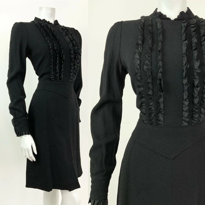 Sheath Women Dress with a Tailored Fit for a Professional Look Sheath Women Dress with a Tailored Fit for a Professional Look VINTAGE 60s 70s BLACK RUFFLE MANDARIN COLLAR SHORT FLARED DRESS 10