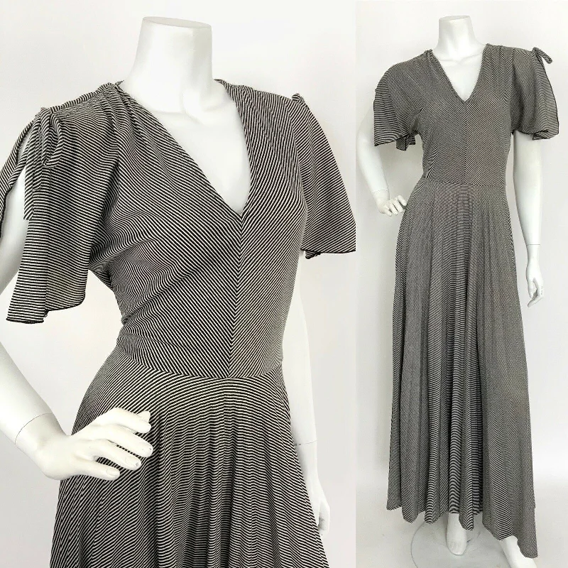 Halter Neck Women Dress to Show Off the Shoulders and Neckline Halter Neck Women Dress to Show Off the Shoulders and Neckline VINTAGE 70s BLACK WHITE STRIPED FLUTTER SLEEVE MAXI DRESS 10