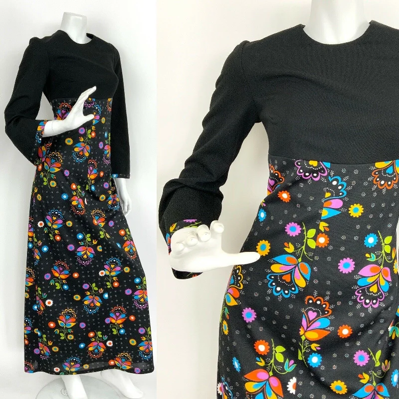 Wrap - Style Women Dress with Adjustable Fit for All Body Types Wrap - Style Women Dress with Adjustable Fit for All Body Types VTG 60s 70s BLACK ORANGE BLUE PURPLE PSYCHEDELICN FLOWER MAXI DRESS 10