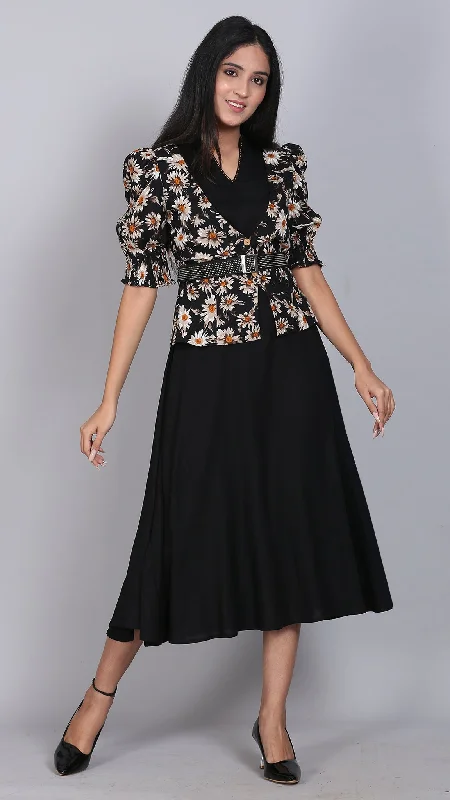 Mermaid - Style Women Dress with a Fitted Silhouette for Special Occasions Mermaid - Style Women Dress with a Fitted Silhouette for Special Occasions Black Floral printed Jacket 2 Pcs set Mermaid - Style Women Dress with a Fitted Silhouette for Special Occasions Mermaid - Style Women Dress with a Fitted Silhouette for Special Occasions Black Floral printed Jacket 2 Pcs set