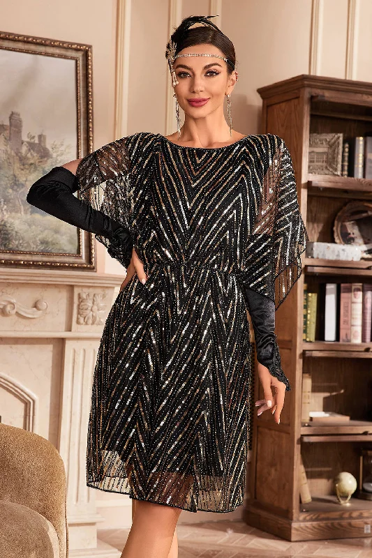 Long - Sleeve Women Dress in Velvet for a Luxurious Winter Look Long - Sleeve Women Dress in Velvet for a Luxurious Winter Look Glitter Sequins 1920s Dress with Batwing Sleeves