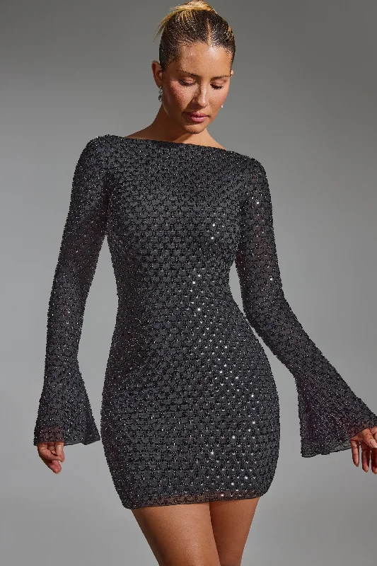 Plus Size Women Dress with a Flattering A - Line Cut for Comfort and Style Plus Size Women Dress with a Flattering A - Line Cut for Comfort and Style Embellished Open-Back A-Line Mini Dress in Black
