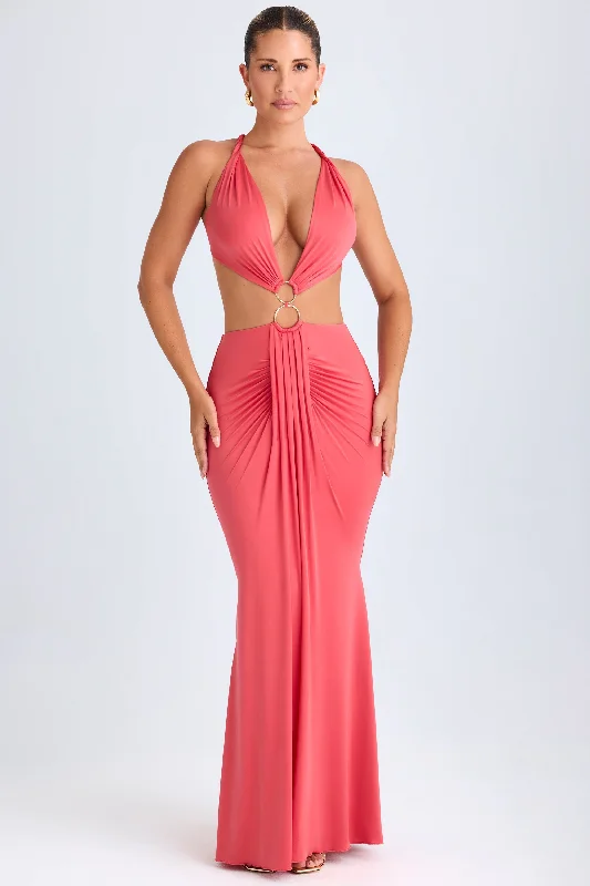 Halter Neck Women Dress to Show Off the Shoulders and Neckline Halter Neck Women Dress to Show Off the Shoulders and Neckline Hardware Detail Cut-Out Halterneck Maxi Dress in Coral Halter Neck Women Dress to Show Off the Shoulders and Neckline Halter Neck Women Dress to Show Off the Shoulders and Neckline Hardware Detail Cut-Out Halterneck Maxi Dress in Coral
