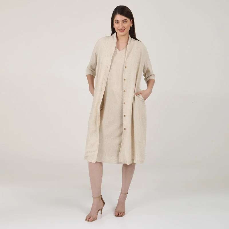 Empire Waist Women Dress to Accentuate the Bust and Conceal the Waist Empire Waist Women Dress to Accentuate the Bust and Conceal the Waist Linen Long Shirt & Dress for Women | Beige | Set of 2 Empire Waist Women Dress to Accentuate the Bust and Conceal the Waist Empire Waist Women Dress to Accentuate the Bust and Conceal the Waist Linen Long Shirt & Dress for Women | Beige | Set of 2