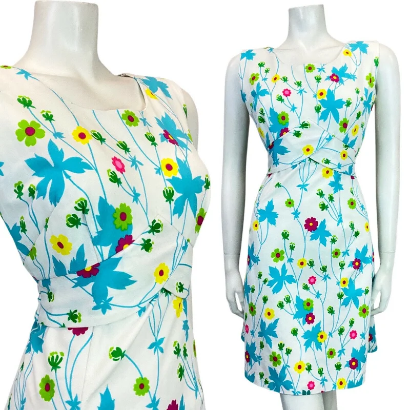 Strapless Women Dress with a Built - in Bra for Comfort and Support Strapless Women Dress with a Built - in Bra for Comfort and Support VINTAGE 60s 70s WHITE BLUE GREEN YELLOW FLORAL DAISY MOD SLEEVELESS SUNDRESS 10