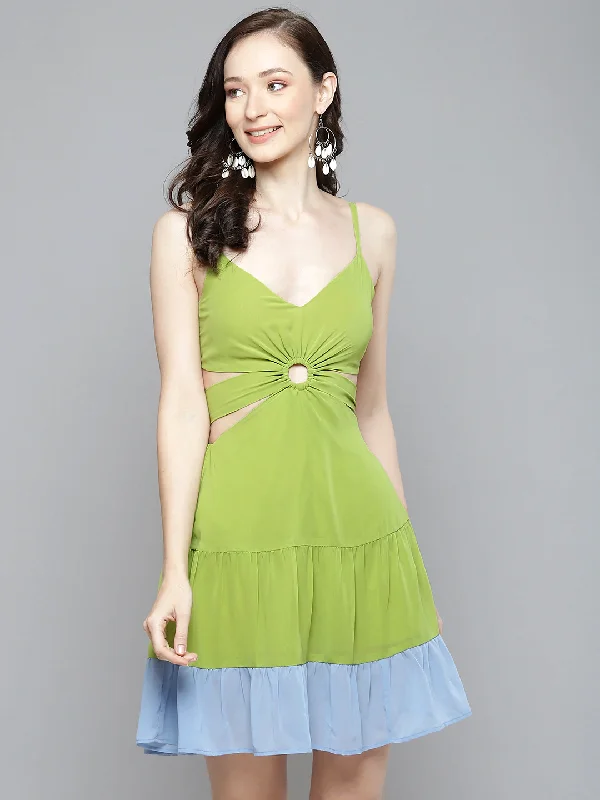 Mermaid - Style Women Dress with a Fitted Silhouette for Special Occasions Mermaid - Style Women Dress with a Fitted Silhouette for Special Occasions Women Blue & Lime Green Side Cut-Out Short Dress Mermaid - Style Women Dress with a Fitted Silhouette for Special Occasions Mermaid - Style Women Dress with a Fitted Silhouette for Special Occasions Women Blue & Lime Green Side Cut-Out Short Dress
