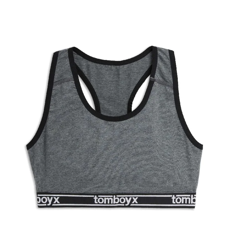 padded bras for added volume Racerback Soft Bra - Charcoal Logo