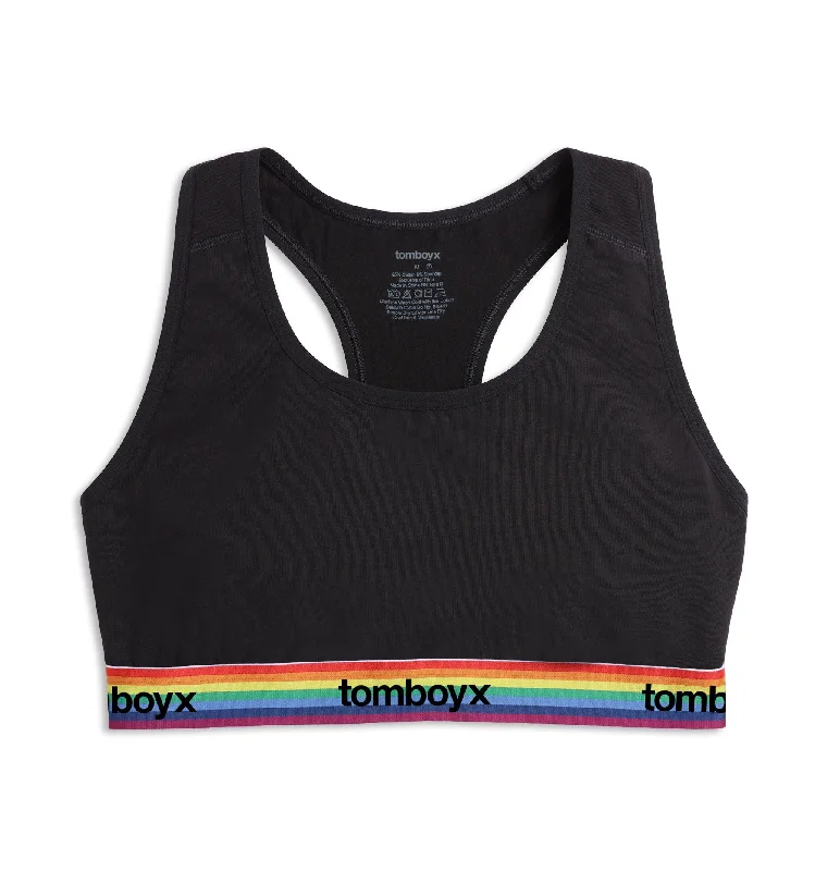 moisture wicking convertible bras Racerback Soft Bra - Black Rainbow Logo
