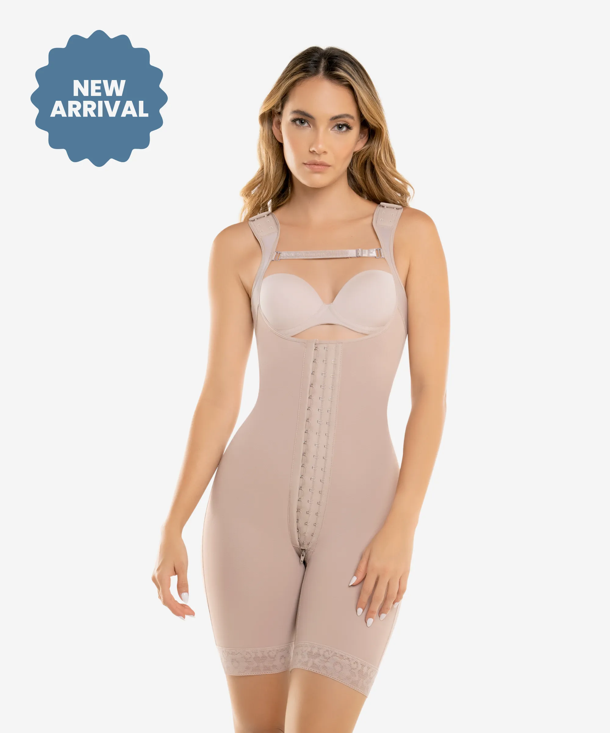 Shaper for a party dress to show off curves​ Hook closure high compression bodysuit with zip crotch - Style 461