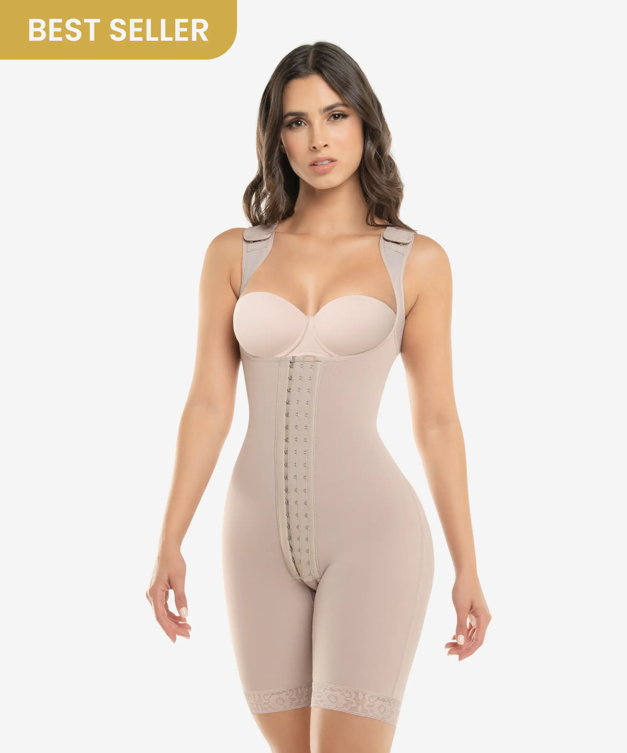 Shaper with a thong design for no visible panty lines​ High control mid-thigh bodysuit - Style 455