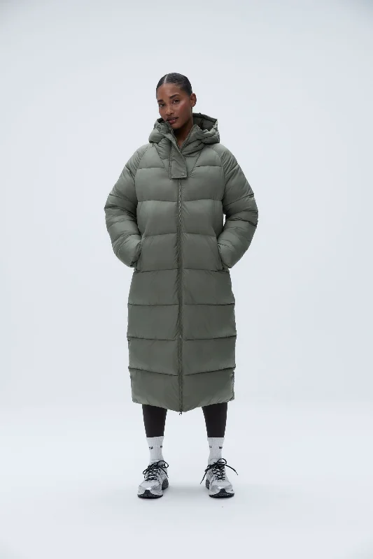 nursing women sport bra for breastfeeding ease Longline Puffer Jacket - Olive Green