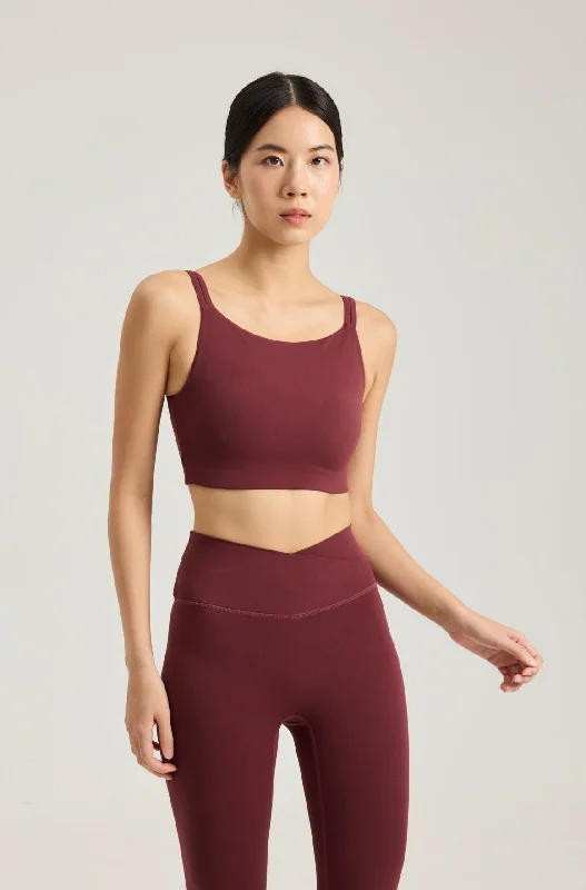 petite medium impact women sport bra Reversible Boat Neck Bra in Dark Cherry
