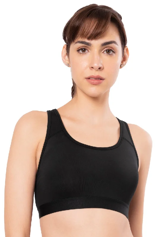 compression women sport bra for muscle support Energize Medium Impact Round Neck Sports Bra - Jet Black compression women sport bra for muscle support Energize Medium Impact Round Neck Sports Bra - Jet Black