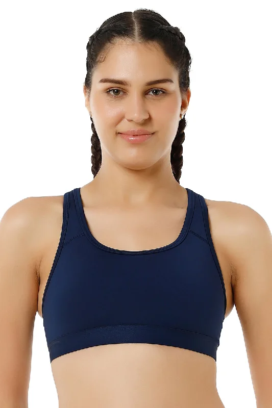 white women sport bra for a clean look Energize Medium Impact Round Neck Sports Bra - Pageant Blue white women sport bra for a clean look Energize Medium Impact Round Neck Sports Bra - Pageant Blue