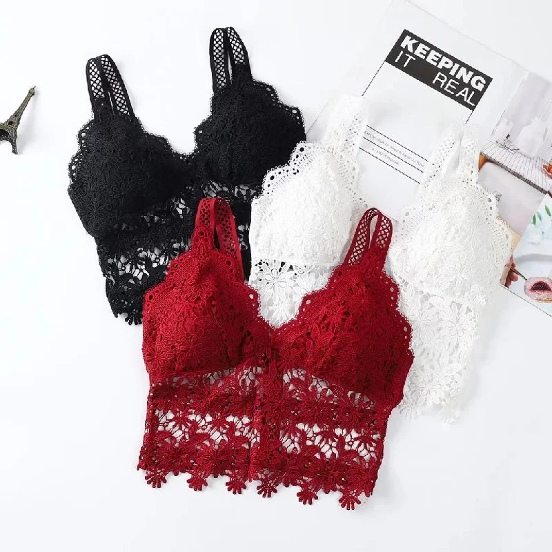colored women lace bra for a pop of color Flourish New High Quality Lace Embroidered Backless See Through Crop Top 521