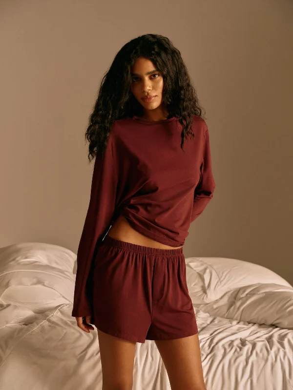 hypoallergenic women sport bra for sensitive skin Modal Long Sleeve T-shirt - Burgundy hypoallergenic women sport bra for sensitive skin Modal Long Sleeve T-shirt - Burgundy