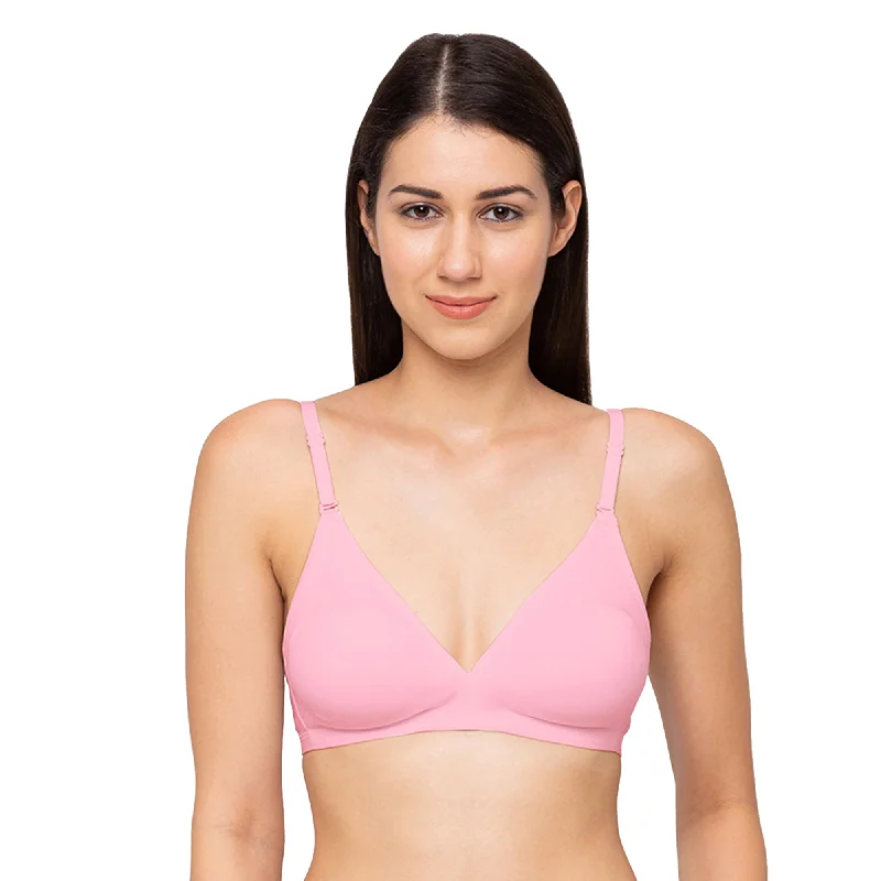 adjustable cup women T Shirt Bras for changing sizes 1029-Cotton Basics Plain Non Padded Non Wired Bra Pink
