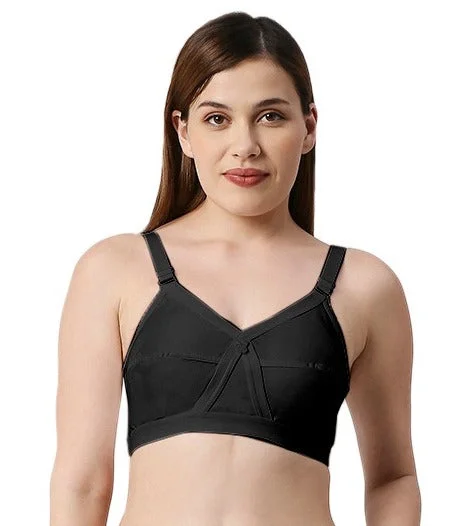 Underwire plus - size sports wired bras for larger busts​ Stefi-Cotton Plain Bra  Black