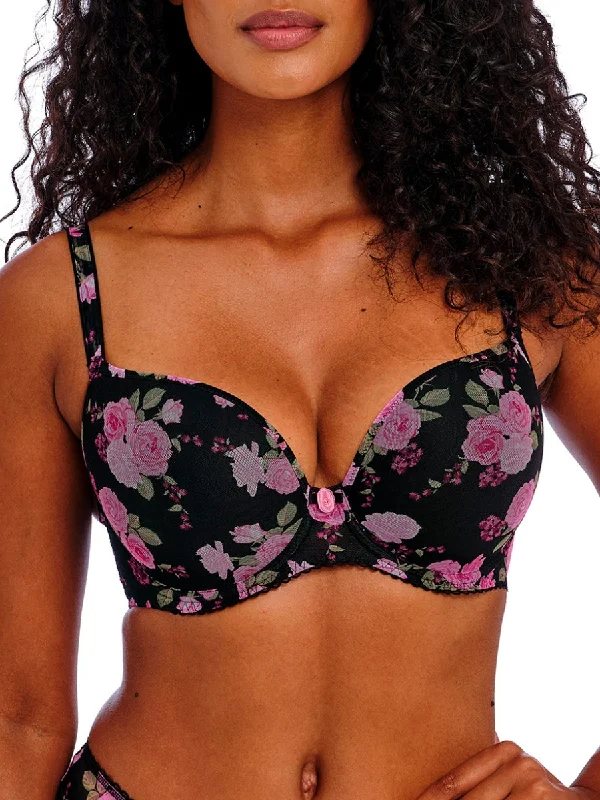 wireless women T Shirt Bras for comfort Rose Blossom Moulded Plunge T-Shirt Bra - Black Rose wireless women T Shirt Bras for comfort Rose Blossom Moulded Plunge T-Shirt Bra - Black Rose