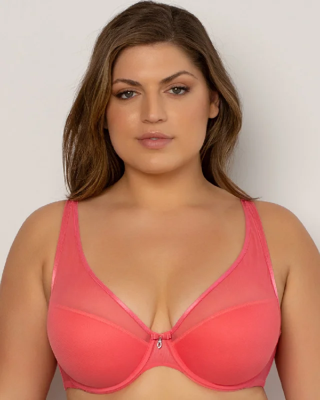 best selling women T Shirt Bras on the market Sheer Mesh Plunge T-Shirt Bra - Sun Kissed Coral best selling women T Shirt Bras on the market Sheer Mesh Plunge T-Shirt Bra - Sun Kissed Coral