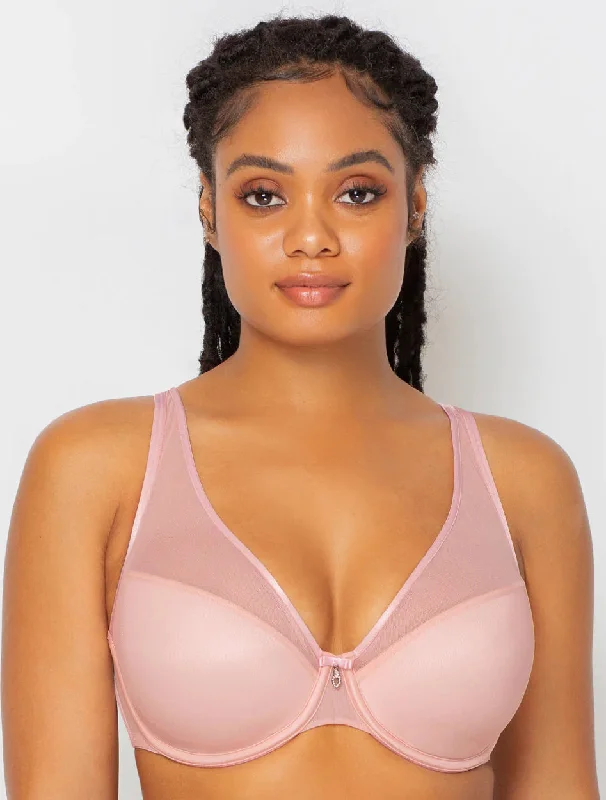 long line women T Shirt Bras for extra coverage Sheer Mesh Plunge T-Shirt Bra