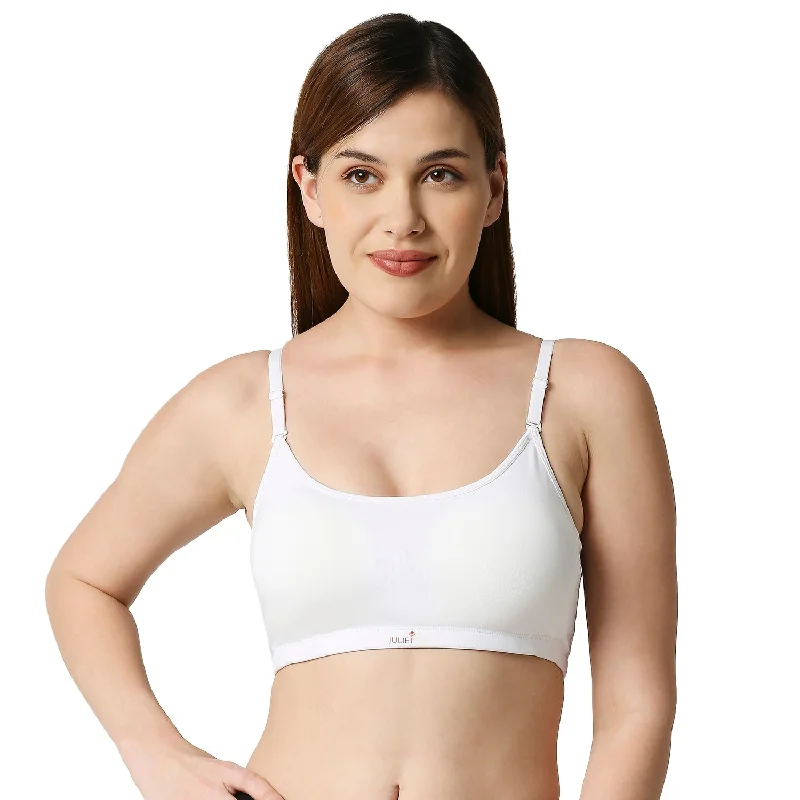 Underwire embroidered seamless wired bras for elegance JS 90-5-Padded Solid Low Impact Sports Bra  White