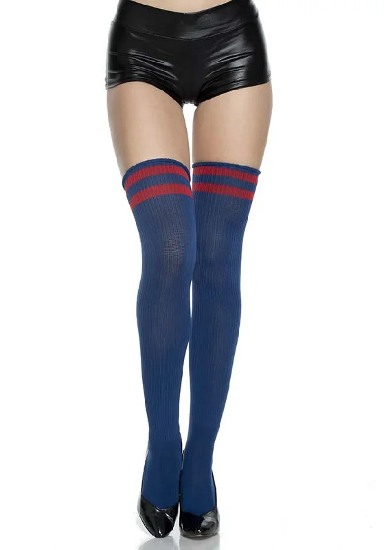 Sports stockings for athletic activities Athlete Striped Top [Navy/Red] | THIGH HIGH
