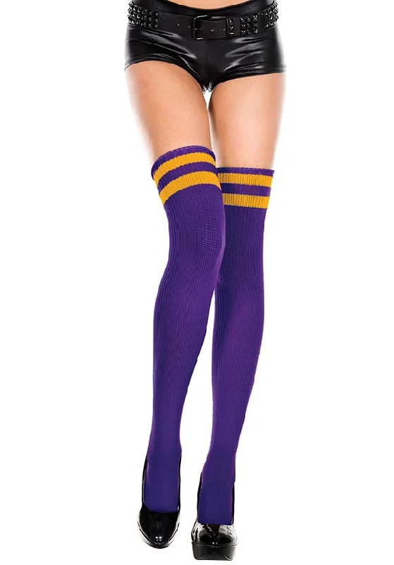 Christmas - colored stockings for the holiday season Athlete Striped Top [Purple/Yellow] | THIGH HIGH