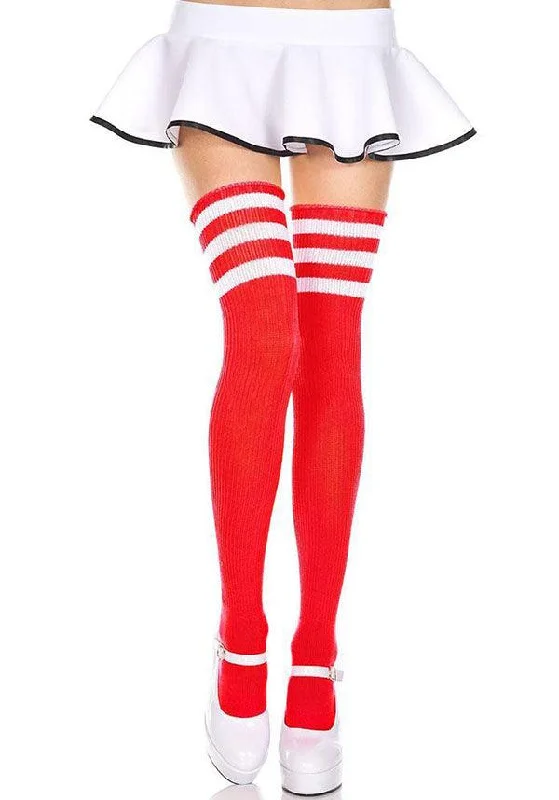 Lycra stockings for a form - fitting shape Athletic Striped [Red/White] | THIGH HIGHS