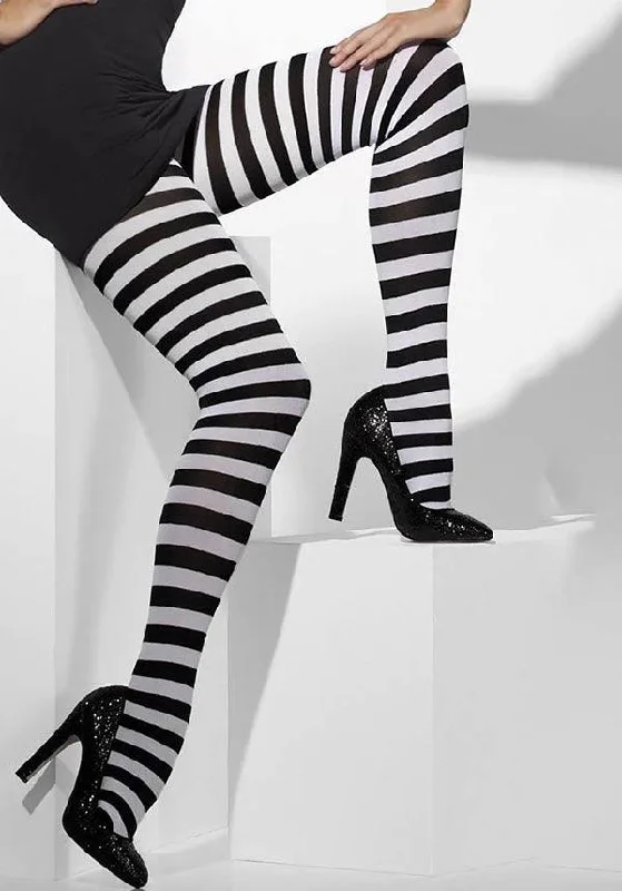 Nylon stockings for a smooth and shiny finish Black & White Stripe Opaque | TIGHTS