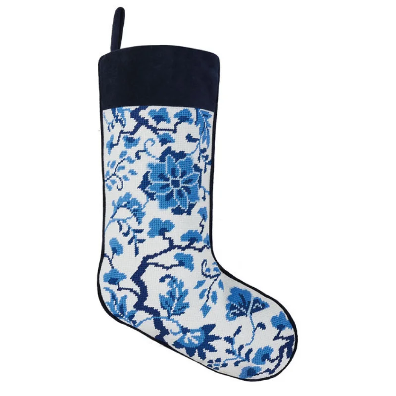 White stockings for a pure and innocent aesthetic Blue and White Chinoiserie Flowers Embroidered Needlepoint Christmas Stocking White stockings for a pure and innocent aesthetic Blue and White Chinoiserie Flowers Embroidered Needlepoint Christmas Stocking