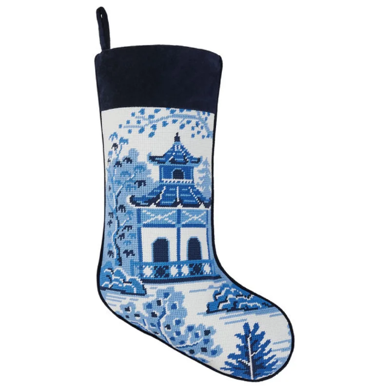 Lycra stockings for a form - fitting shape Blue and White Chinoiserie Pagoda Embroidered Needlepoint Christmas Stocking Lycra stockings for a form - fitting shape Blue and White Chinoiserie Pagoda Embroidered Needlepoint Christmas Stocking