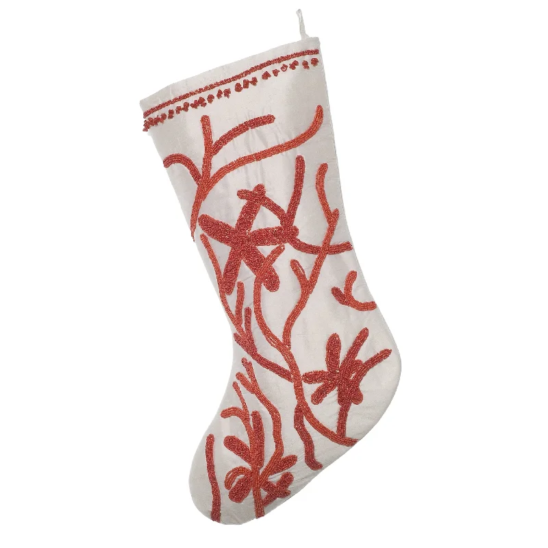Satin - lined stockings for extra comfort Coral Stocking With Hand Beading