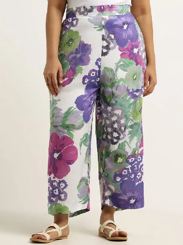 Women's winter - warm fleece - lined pants Bootcut women jeans to complement various shoe styles Diza Lilac Floral Printed Straight Pants