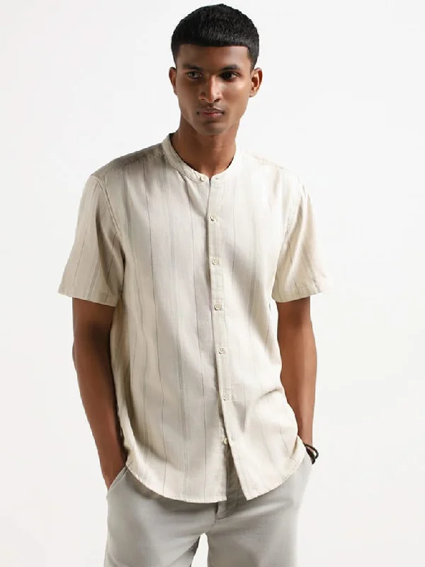 Women's pants for theme park visits Mom jeans for a nostalgic and casual look ETA Beige Striped Cotton Resort Fit Shirt