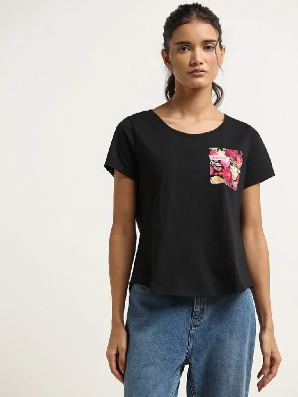 Women's tie - dye festival pants Straight - leg women jeans with a classic and timeless appeal LOV Black Printed Cotton T-Shirt